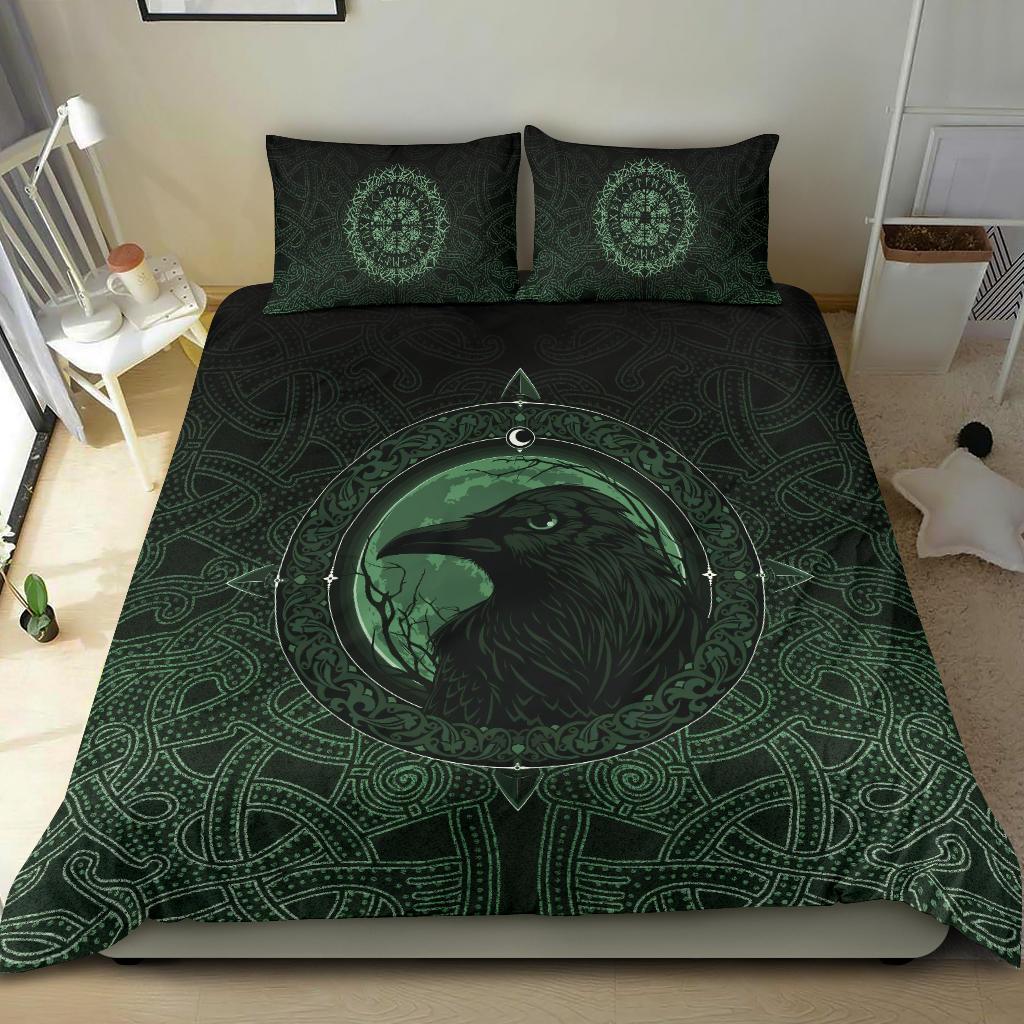 Viking Bedding Set, Ethnic Odin Raven Green RLT12 - Wonder Print Shop