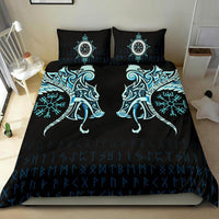 Viking Bedding Set, Fenrir Raven and Vegvisir Tattoo Cyan RLT12 - Wonder Print Shop