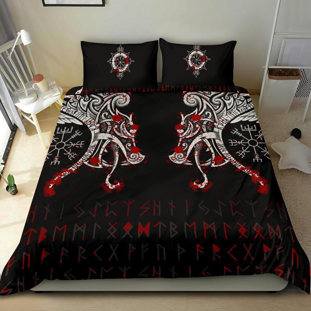 Viking Bedding Set Double Dragon Tattoo and Vegvisir Blood RLT12 - Wonder Print Shop
