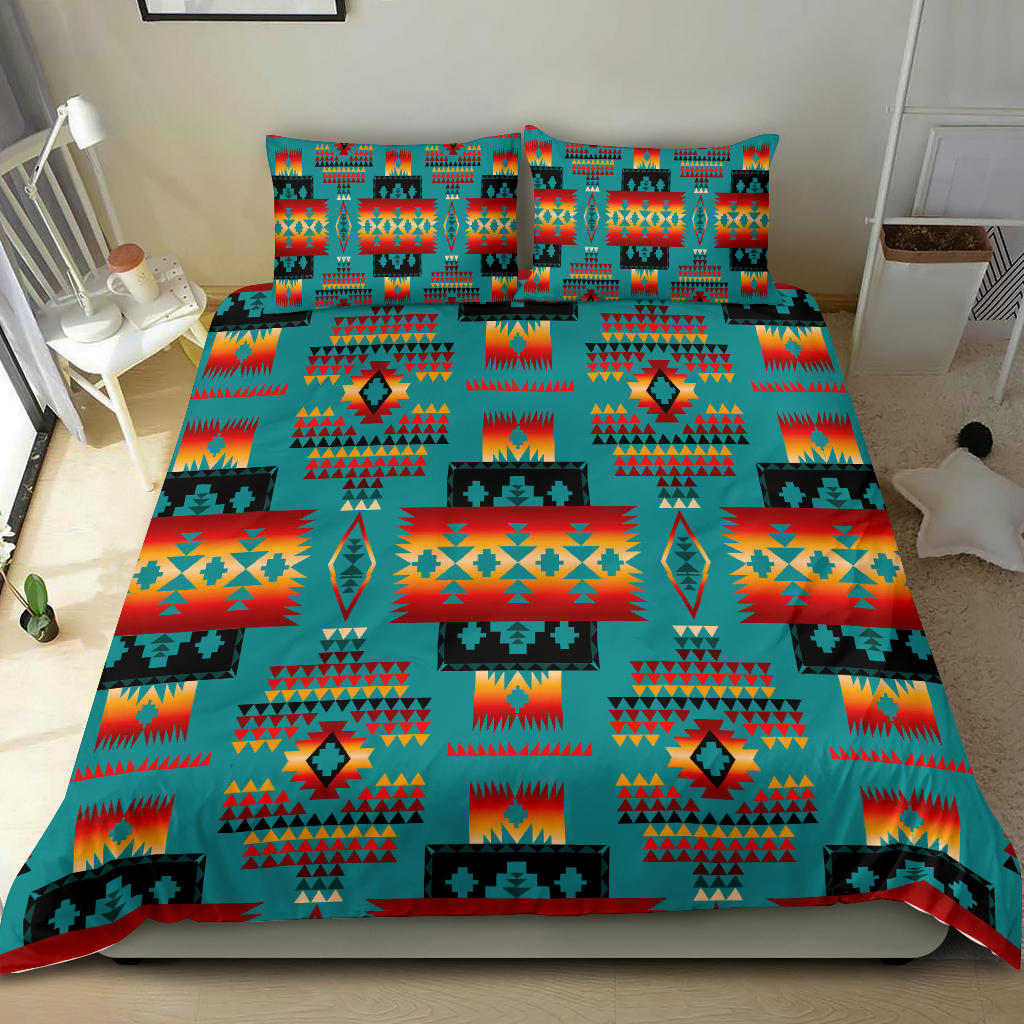 Blue Native Tribes Pattern Native American Bedding Set LT10 - Wonder Print Shop