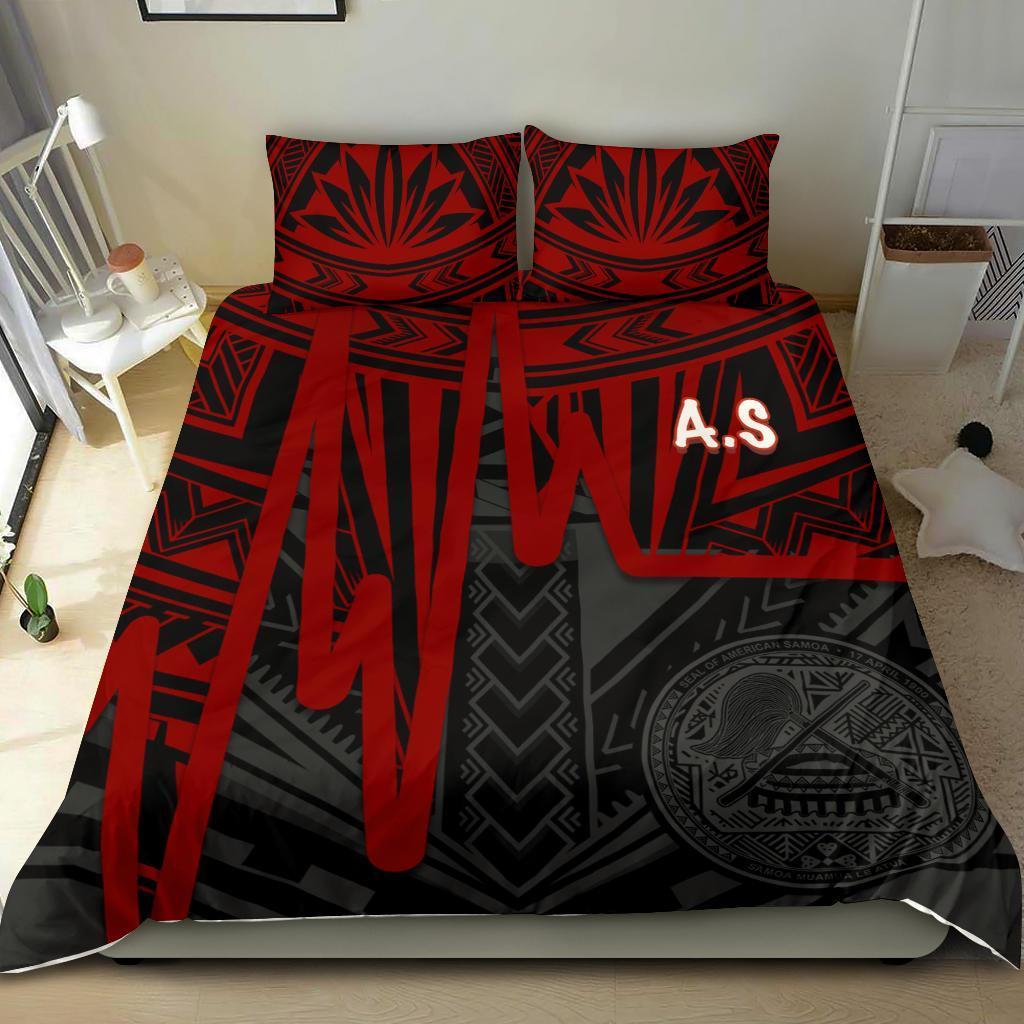 american-samoa-bedding-set-seal-with-polynesian-pattern-heartbeat-style-red
