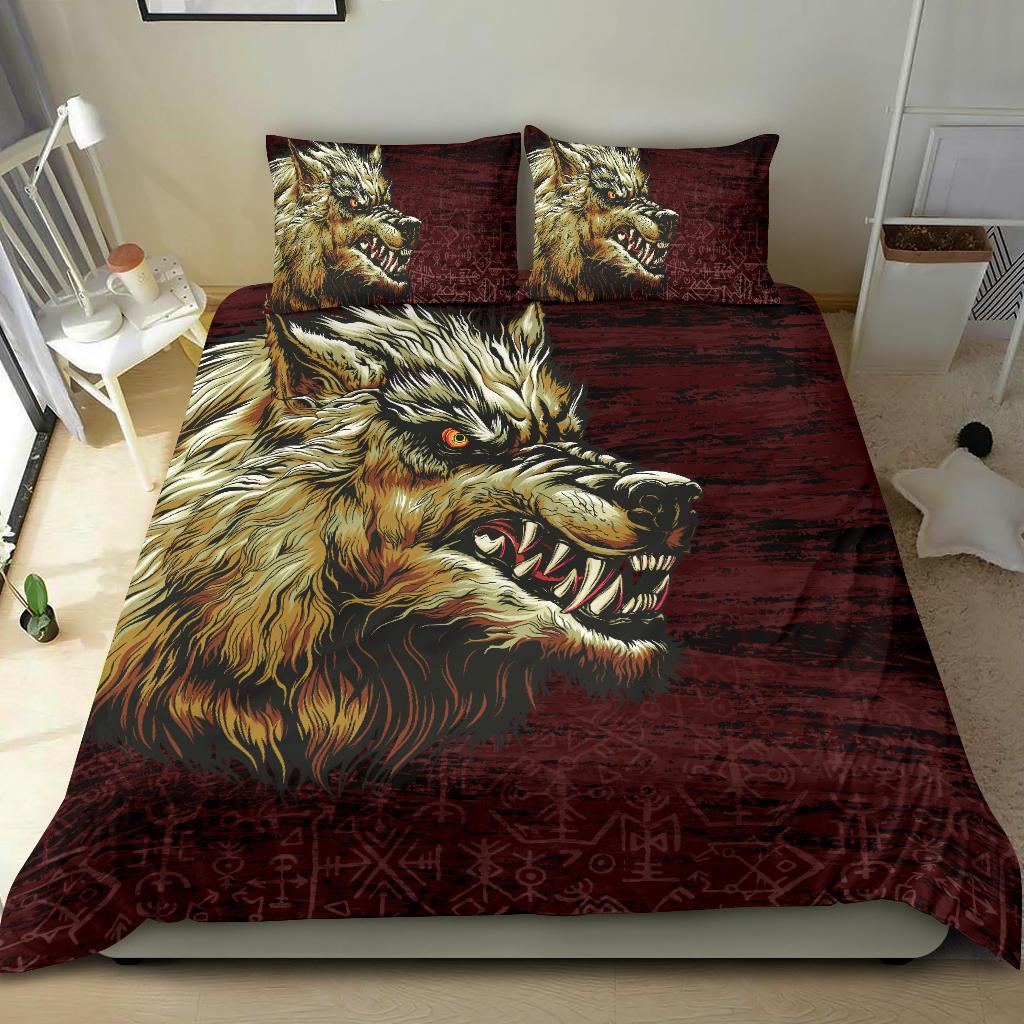 Viking Bedding Set Fenrir On The Blood Moon Background RLT12 - Wonder Print Shop
