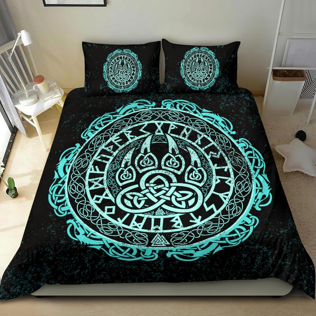 Viking Bedding Set Viking Bear Claws Cyan Tattoo RLT12 - Wonder Print Shop