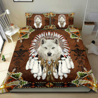 Native American White Wolf With Headress Feathers Bedding Set LT10 - Wonder Print Shop
