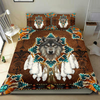 Blue Mandala Feather Wolf Native American Bedding Set LT10 - Wonder Print Shop