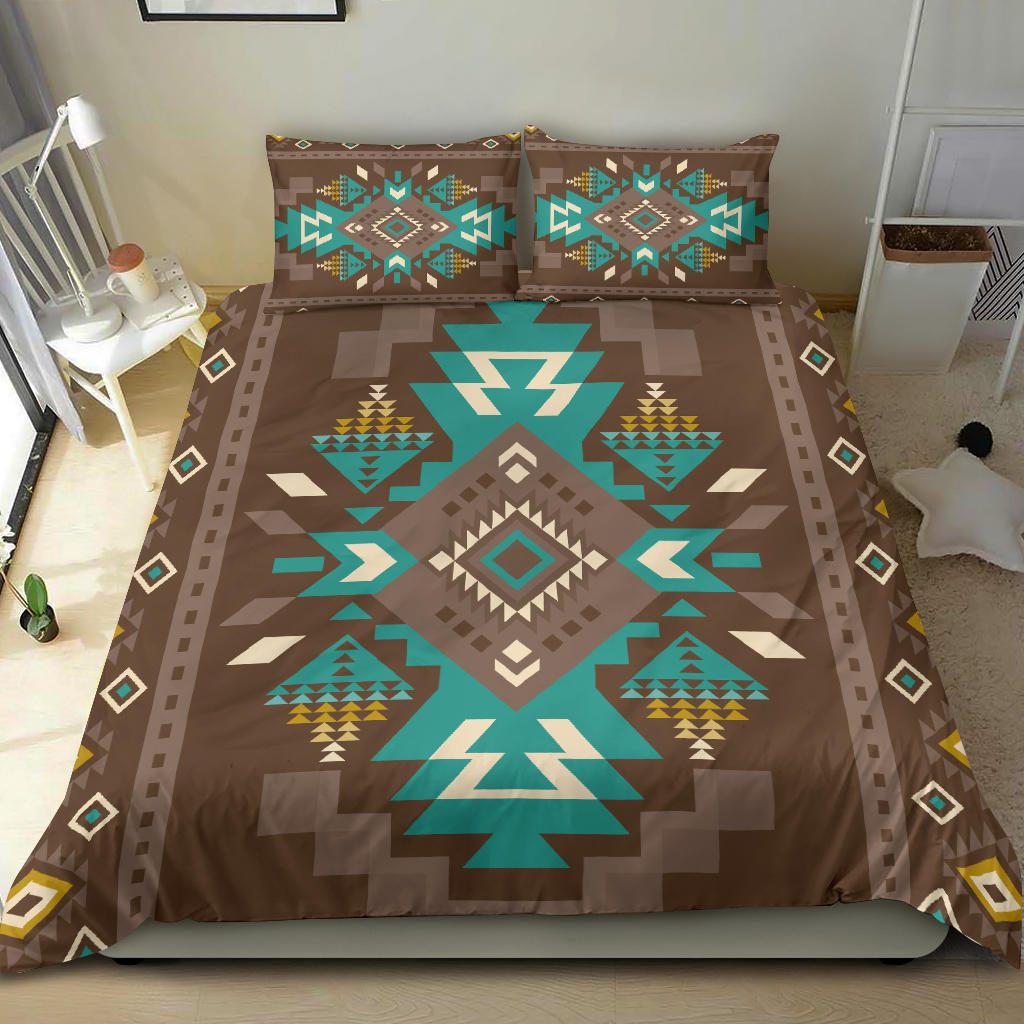 Blue Pattern Brown Native American Bedding Set LT10 - Wonder Print Shop