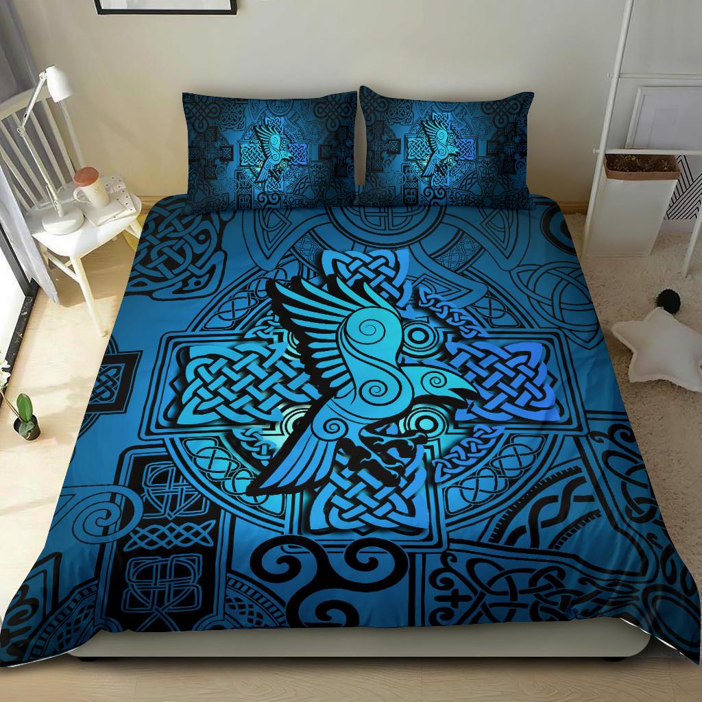 Viking Bedding Set Raven Odin Celtic Cyan RLT12 - Wonder Print Shop