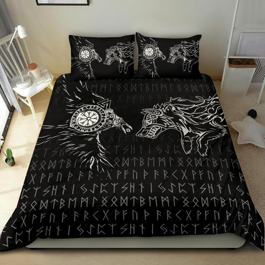 Viking Bedding Set Raven and Wolf Special Tattoo RLT12 - Wonder Print Shop