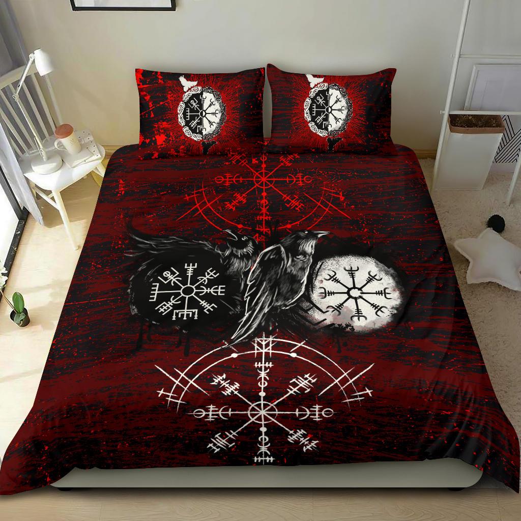 Viking Bedding Set Raven Of Odin and Symbol Viking On Blood Background RLT12 - Wonder Print Shop