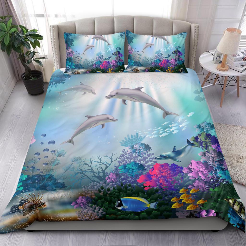 Hawaiian Dolphins Play The Ocean Polynesian Bedding Set - Wonder Print Shop