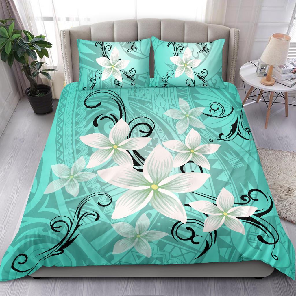 Hawaiian Plumeria Polynesian Bedding Set - Turquoise - Wonder Print Shop