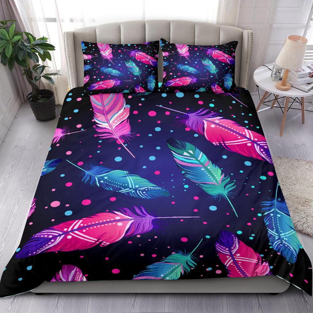 Pink and Blue Feathers Native American Bedding Set LT10 - Wonder Print Shop