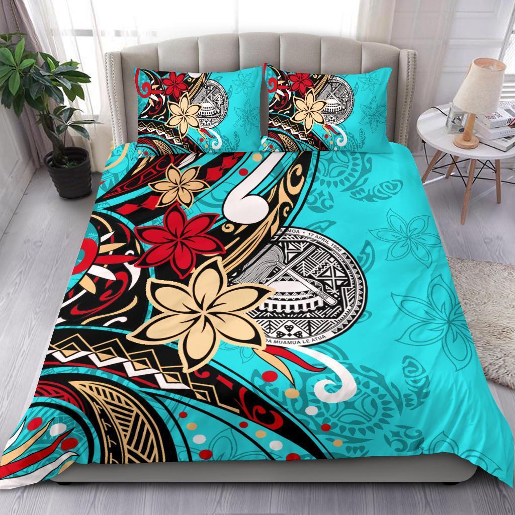 american-samoa-bedding-set-tribal-flower-with-special-turtles-blue-color