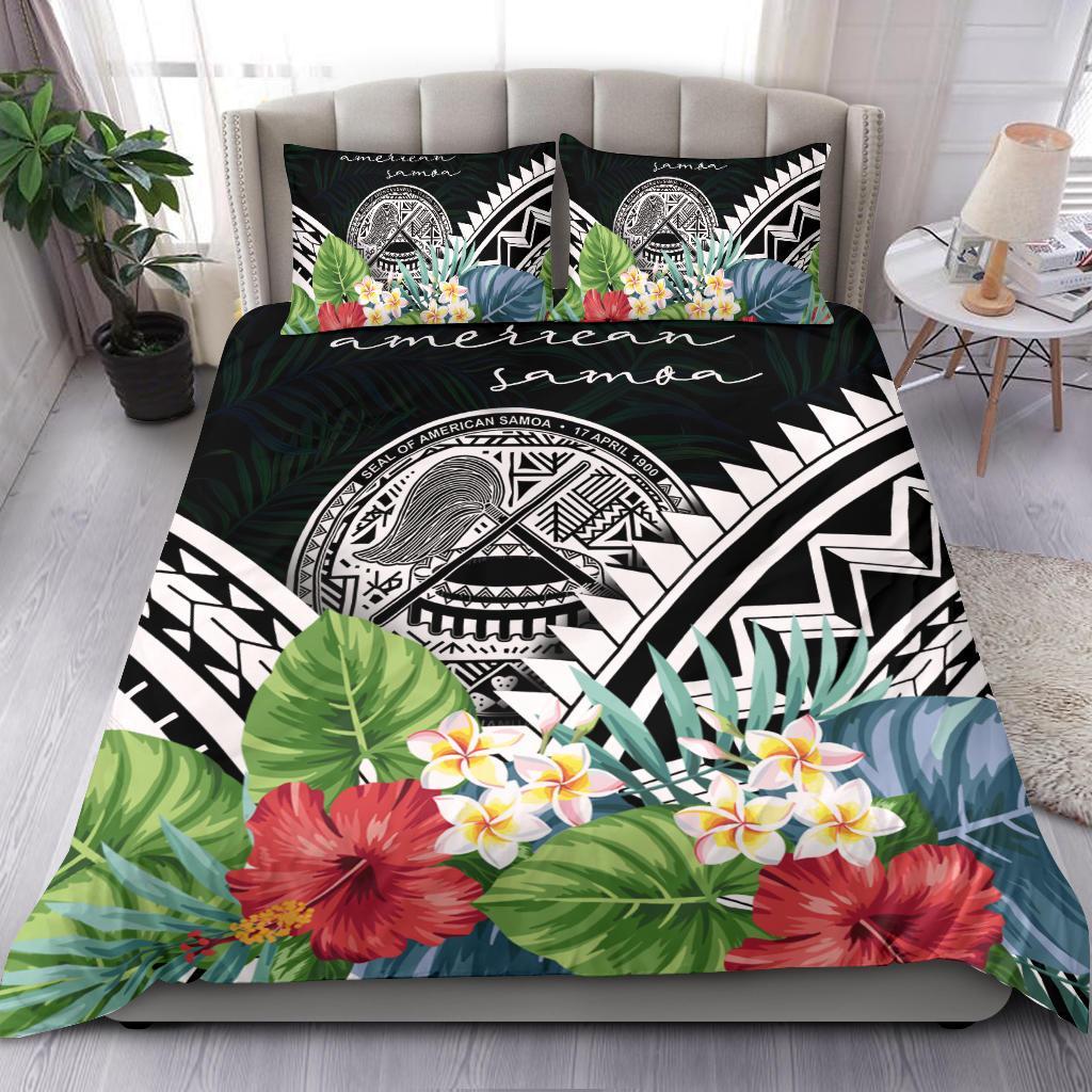 american-samoa-bedding-set-american-samoa-coat-of-arms-polynesian-tropical-flowers-white