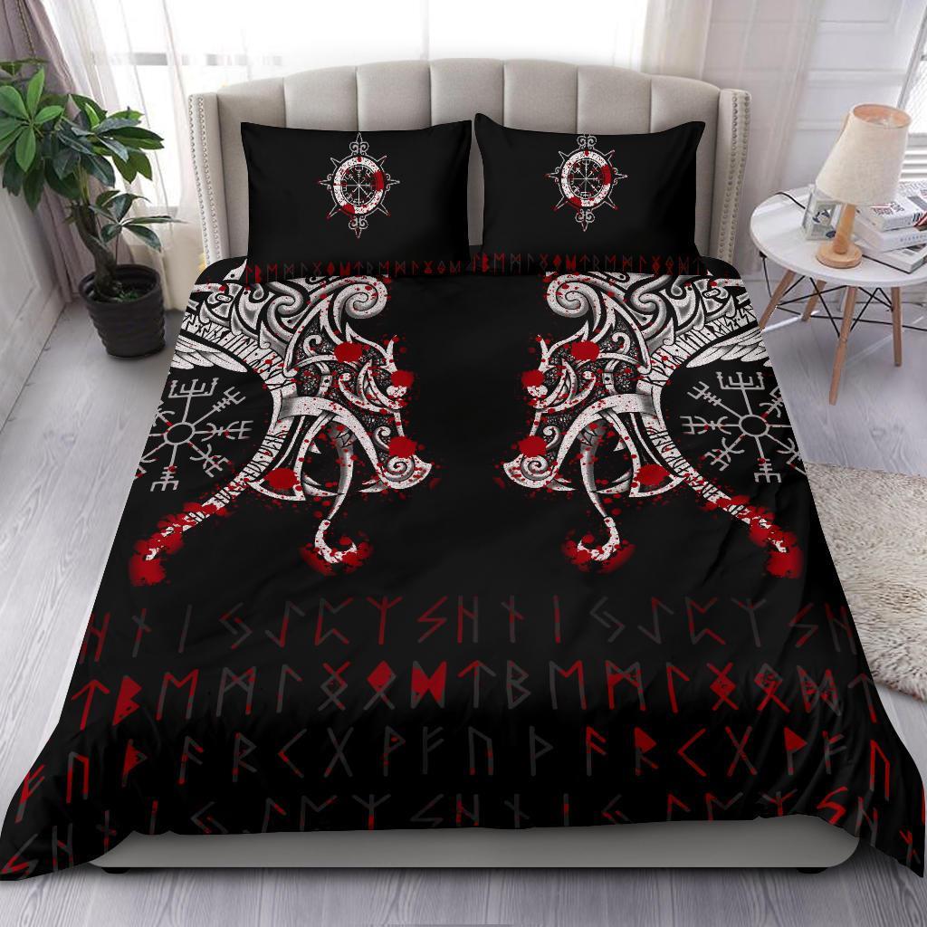 Viking Bedding Set Double Dragon Tattoo and Vegvisir Blood RLT12 - Wonder Print Shop