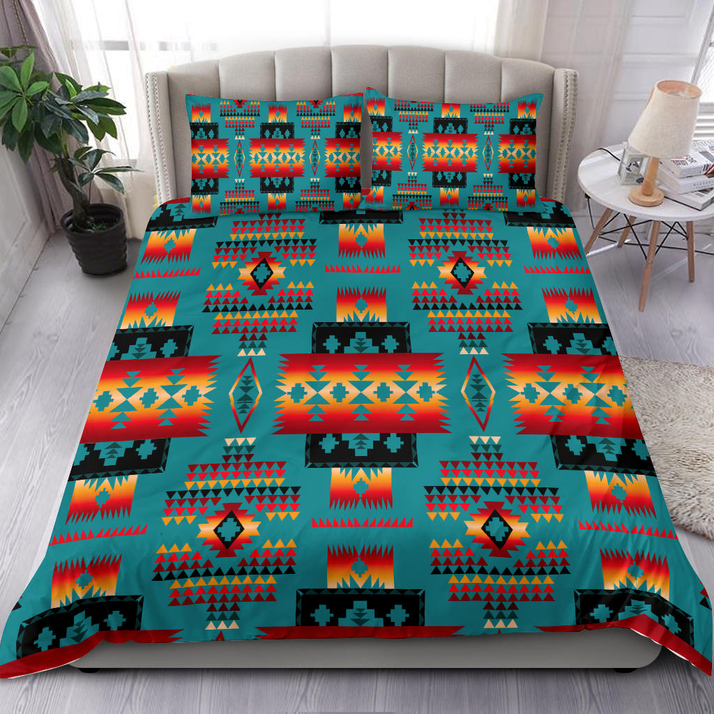 Blue Native Tribes Pattern Native American Bedding Set LT10 - Wonder Print Shop