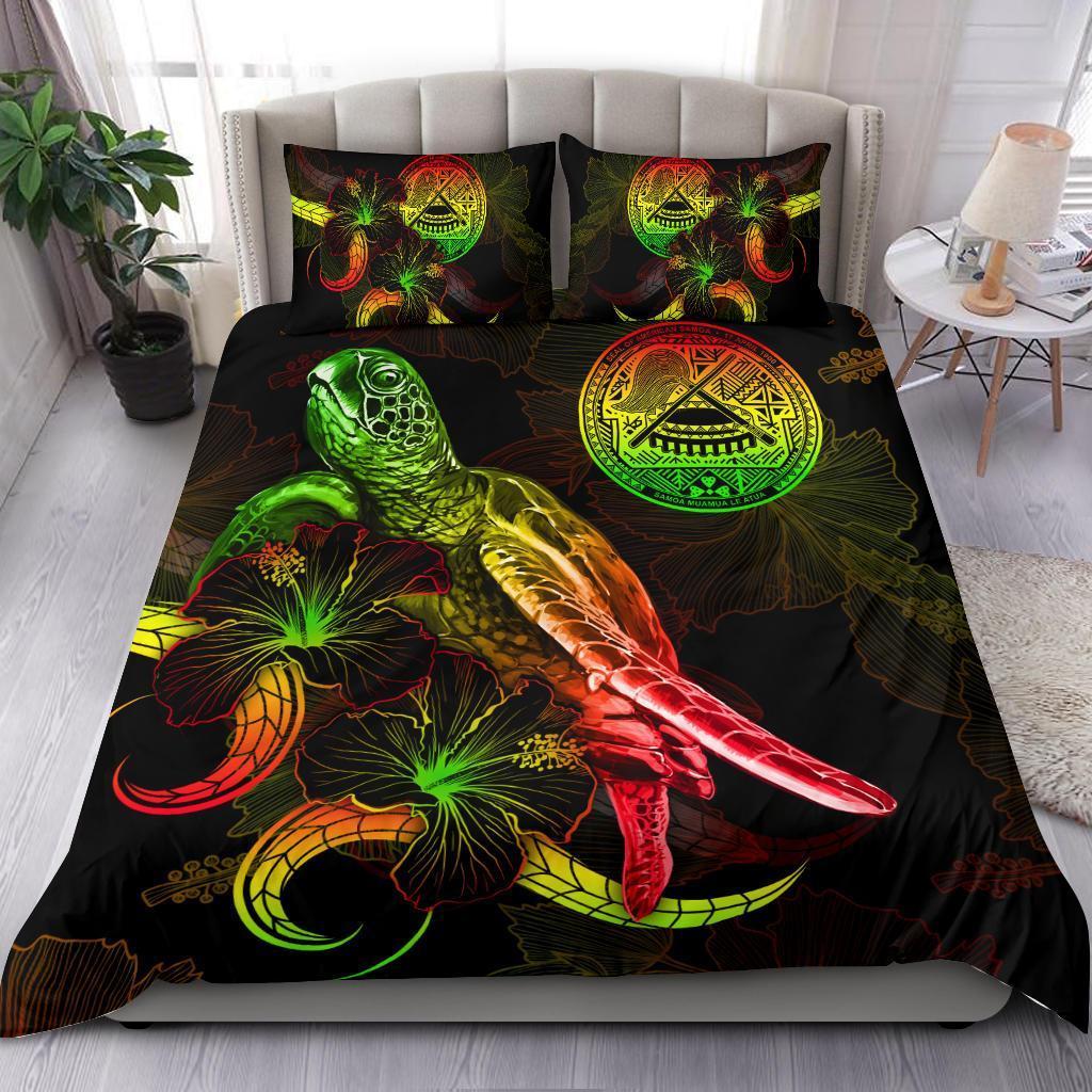 american-samoa-polynesian-bedding-set-turtle-with-blooming-hibiscus-reggae