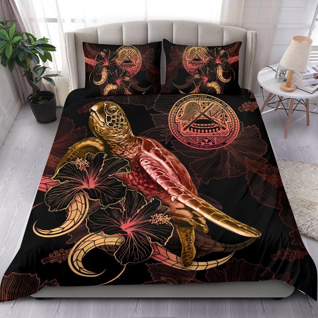 american-samoa-polynesian-bedding-set-turtle-with-blooming-hibiscus-gold