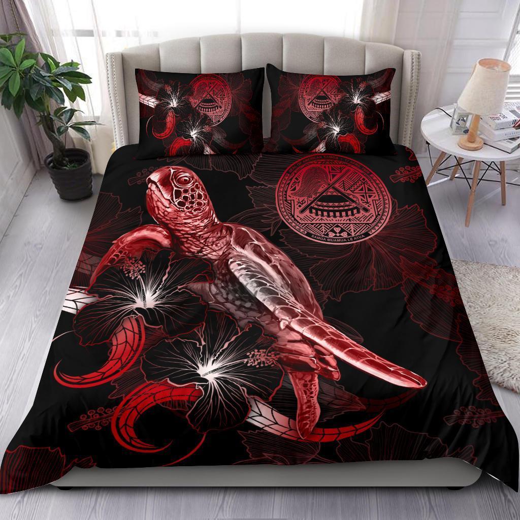 american-samoa-polynesian-bedding-set-turtle-with-blooming-hibiscus-red