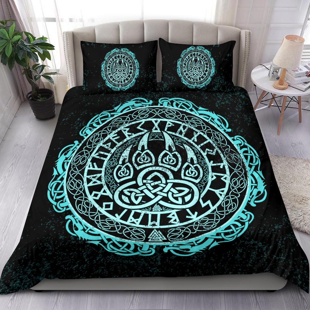 Viking Bedding Set Viking Bear Claws Cyan Tattoo RLT12 - Wonder Print Shop