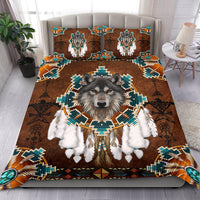 Blue Mandala Feather Wolf Native American Bedding Set LT10 - Wonder Print Shop