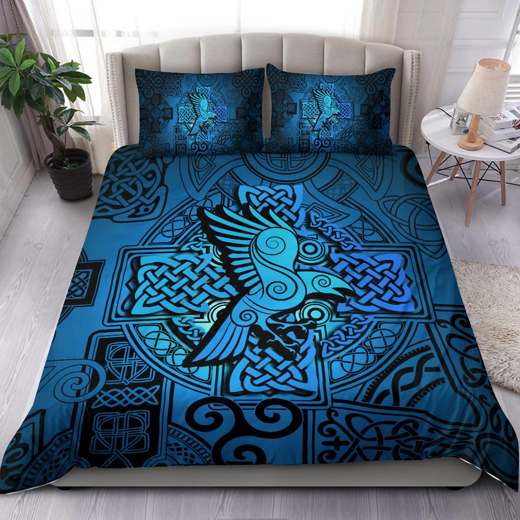 Viking Bedding Set Raven Odin Celtic Cyan RLT12 - Wonder Print Shop