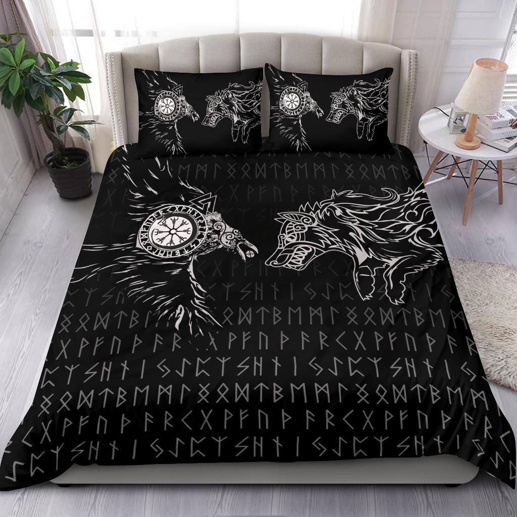 Viking Bedding Set Raven and Wolf Special Tattoo RLT12 - Wonder Print Shop