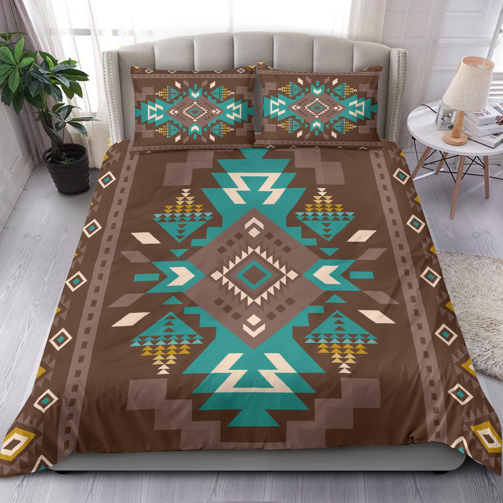 Blue Pattern Brown Native American Bedding Set LT10 - Wonder Print Shop