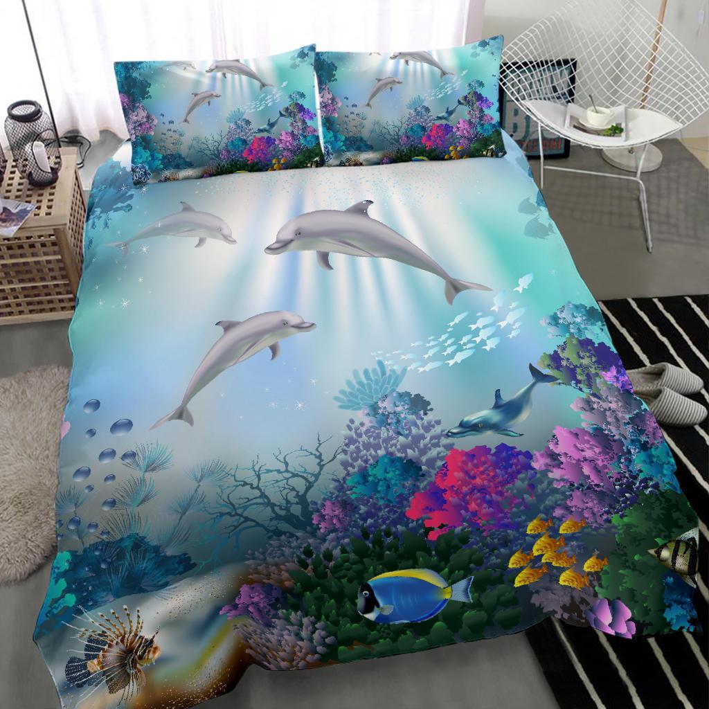 Hawaiian Dolphins Play The Ocean Polynesian Bedding Set - Wonder Print Shop
