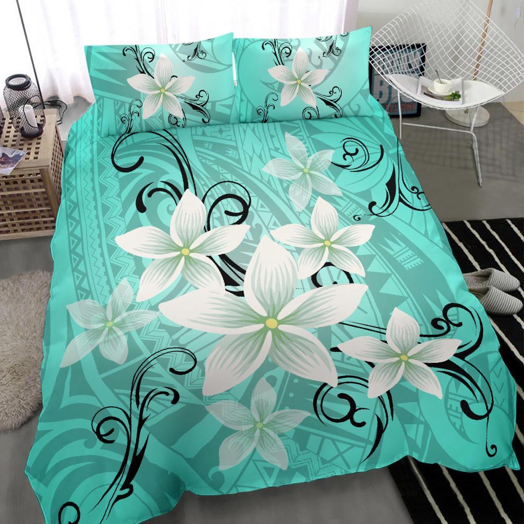Hawaiian Plumeria Polynesian Bedding Set - Turquoise - Wonder Print Shop