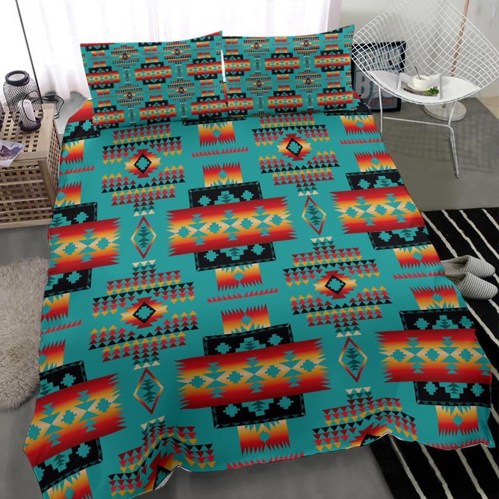 Blue Native Tribes Pattern Native American Bedding Set LT10 - Wonder Print Shop