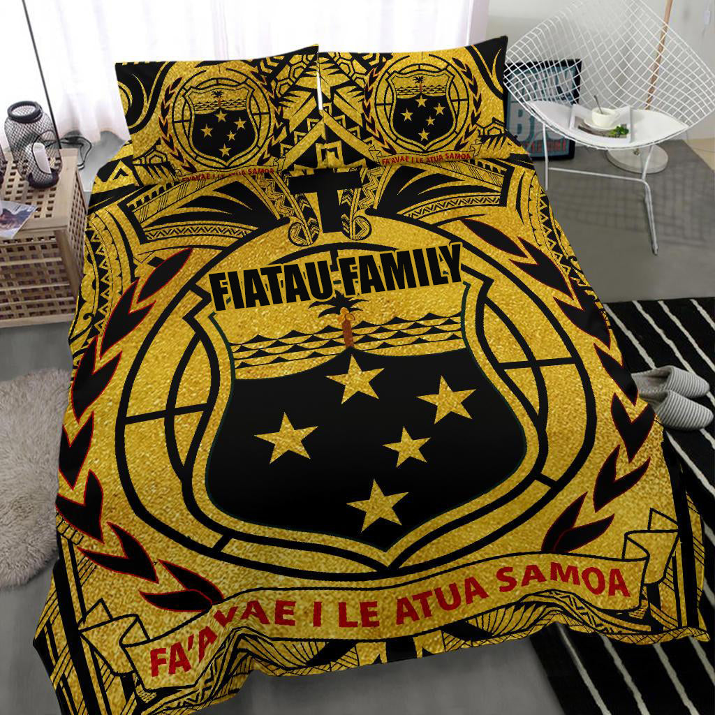 FIATAU FAMILY Samoa Bedding Set - Samoa Coat Of Arm, Polynesian Tattoo Gold RLT7 - Wonder Print Shop