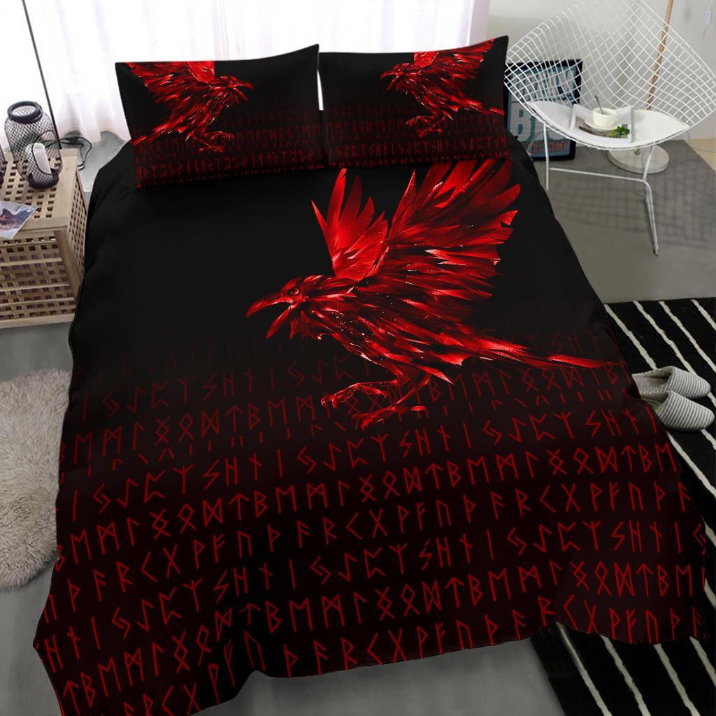 Viking Bedding Set The Raven Of Odin Rune, Red RLT12 - Wonder Print Shop