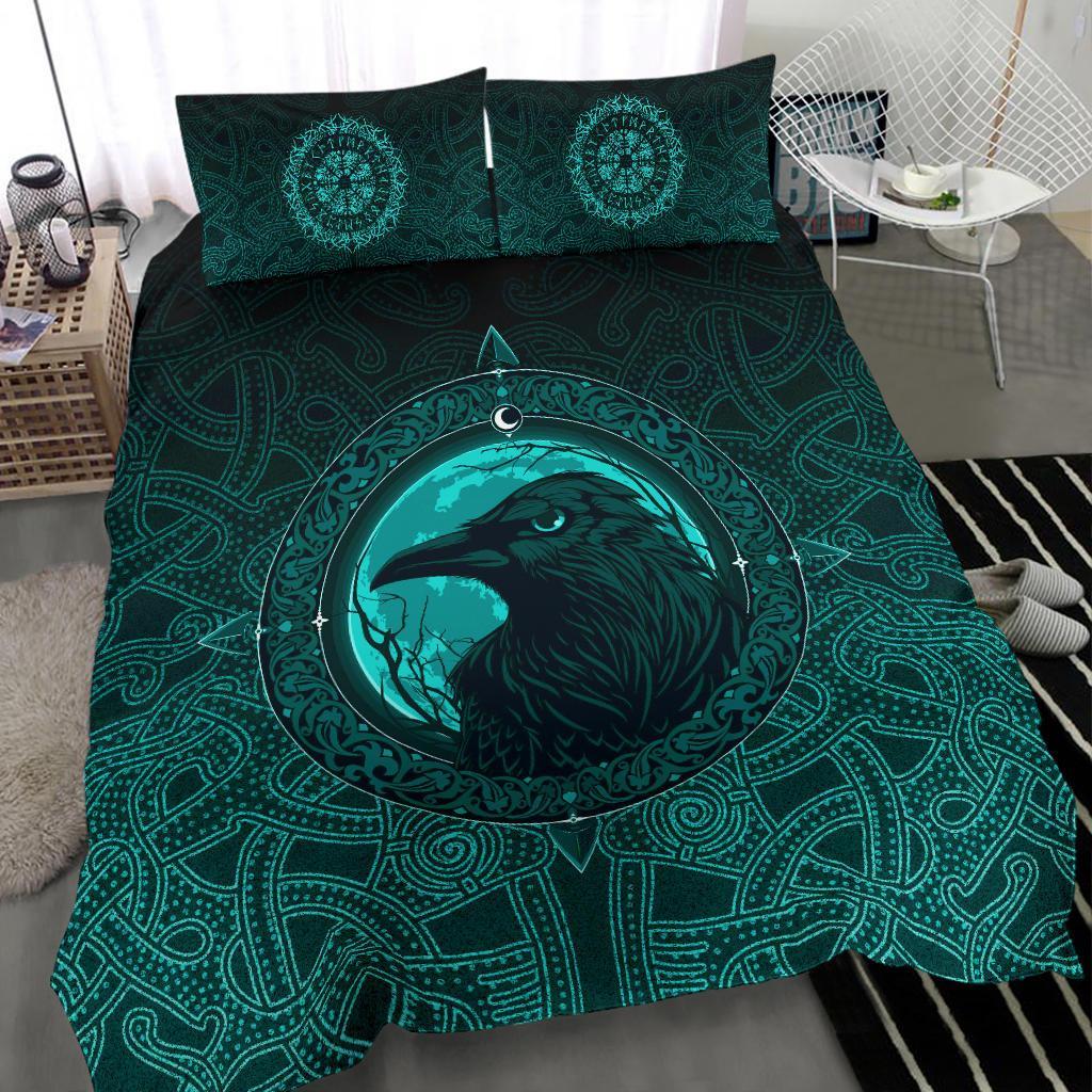 Viking Bedding Set, Ethnic Odin Raven Cyan RLT12 - Wonder Print Shop