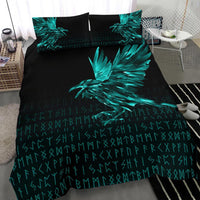 Viking Bedding Set The Raven Of Odin Rune Cyan RLT12 - Wonder Print Shop