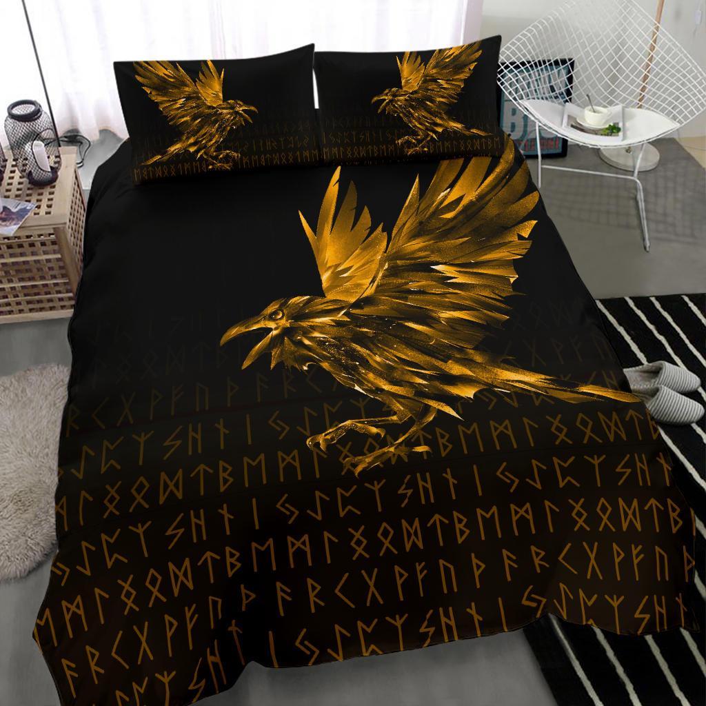 Viking Bedding Set The Raven Of Odin Rune, Gold RLT12 - Wonder Print Shop