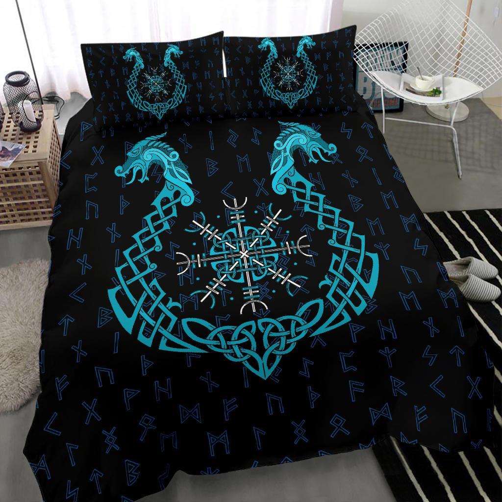 Viking Bedding Set, Aegishjalmur Helm Of Awe Blue Edition RLT12 - Wonder Print Shop