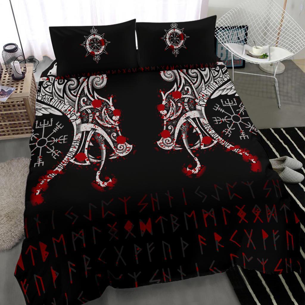 Viking Bedding Set Double Dragon Tattoo and Vegvisir Blood RLT12 - Wonder Print Shop