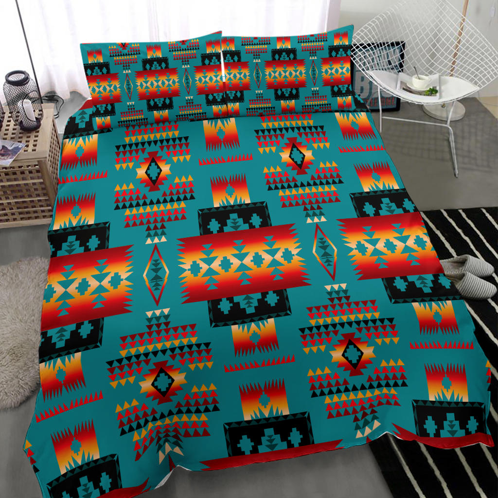 Blue Native Tribes Pattern Native American Bedding Set LT10 - Wonder Print Shop