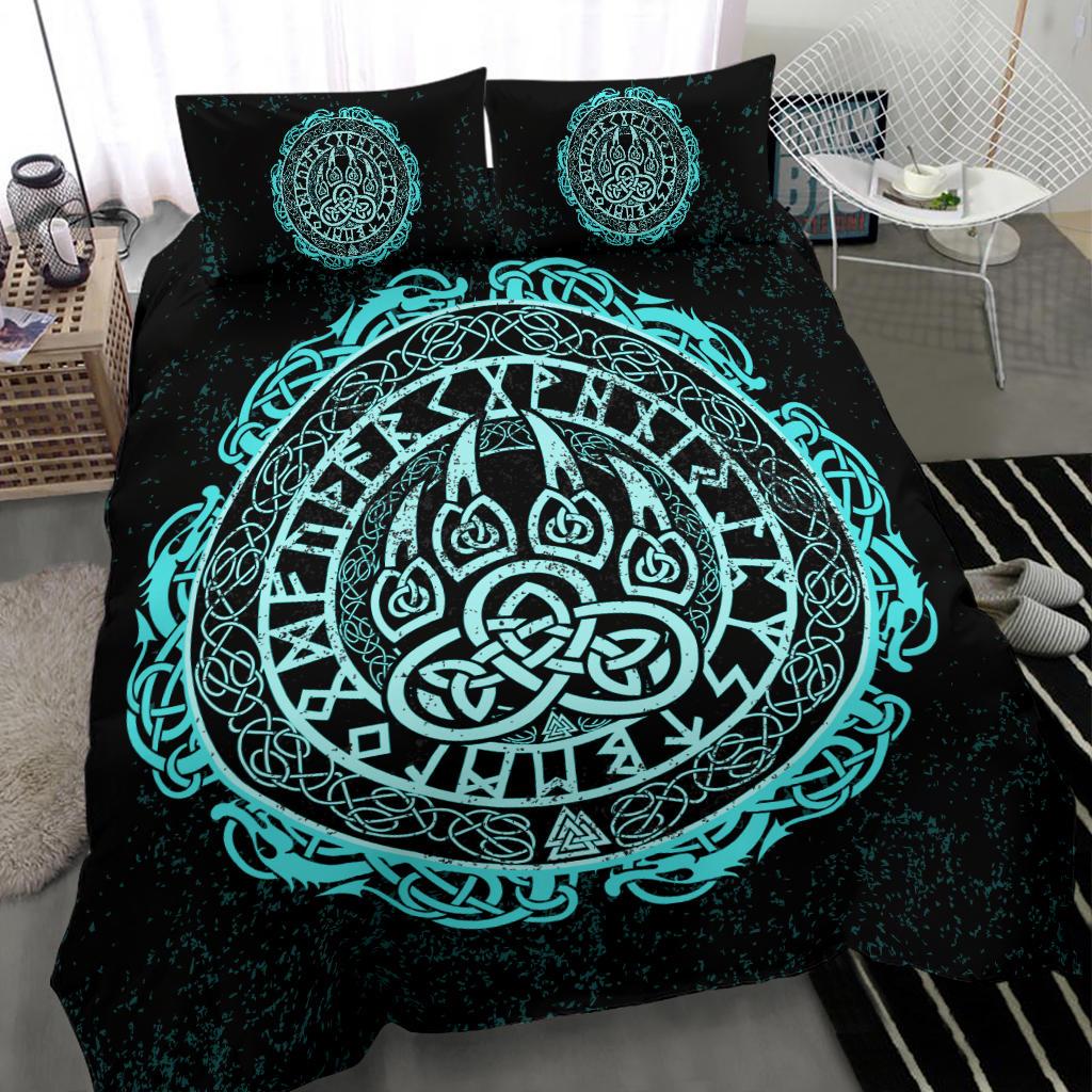 Viking Bedding Set Viking Bear Claws Cyan Tattoo RLT12 - Wonder Print Shop