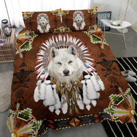 Native American White Wolf With Headress Feathers Bedding Set LT10 - Wonder Print Shop