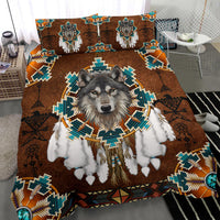 Blue Mandala Feather Wolf Native American Bedding Set LT10 - Wonder Print Shop