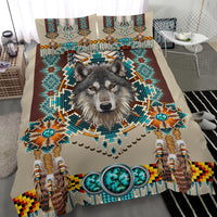 Native American Blue Mandala Wolf Bedding Set LT10 - Wonder Print Shop