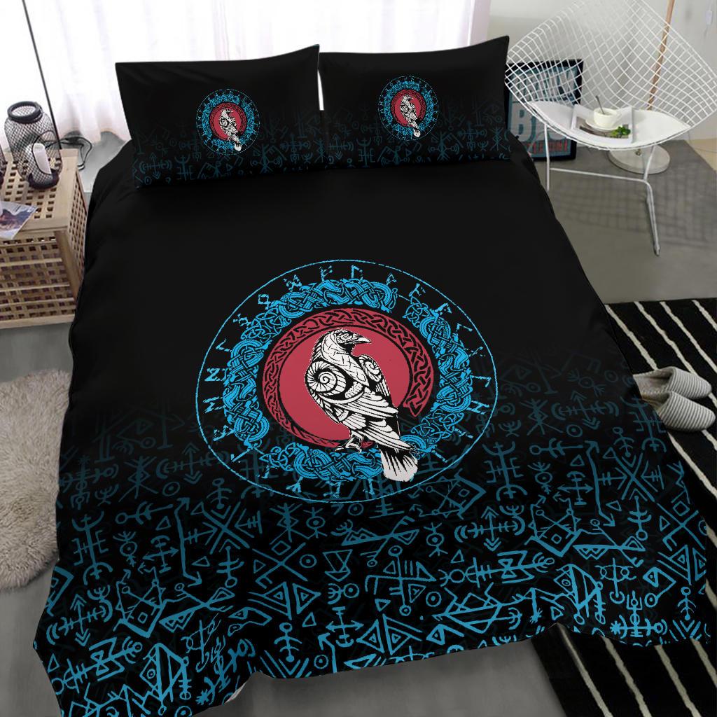 Viking Bedding Set Raven Celtic Cyan RLT12 - Wonder Print Shop