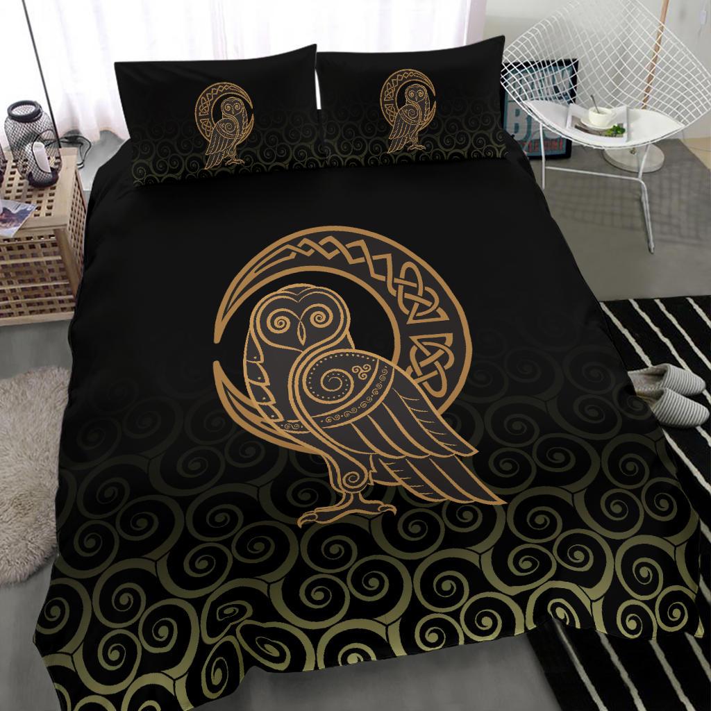 Viking Bedding Set Owl Celtic On Triskels Background RLT12 - Wonder Print Shop