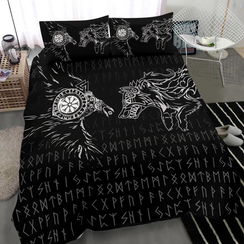 Viking Bedding Set Raven and Wolf Special Tattoo RLT12 - Wonder Print Shop