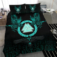 Viking Bedding Set Three Raven and Valknut Cyan RLT12 - Wonder Print Shop
