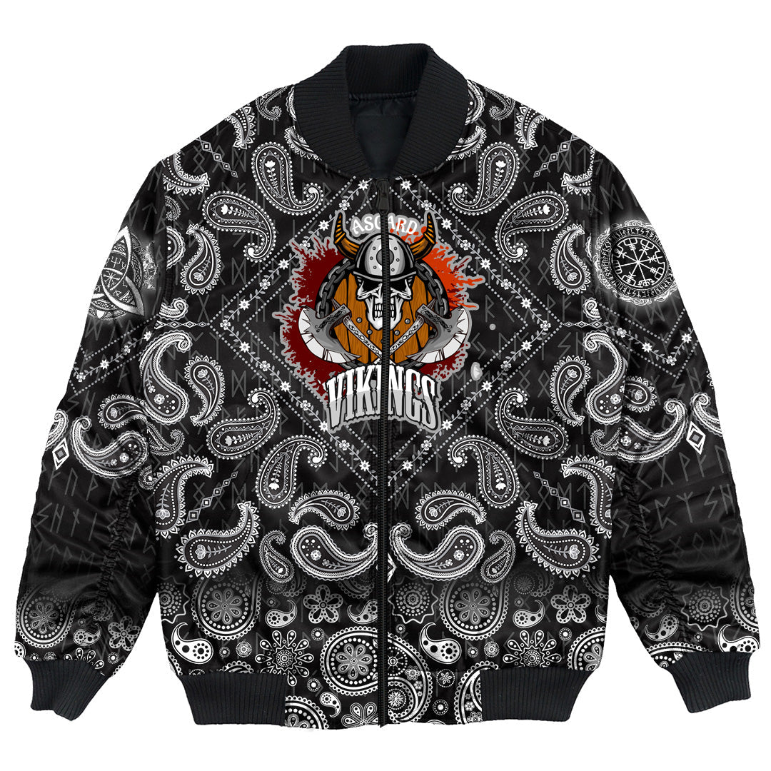 Viking Bomber Jacket Asgard Vikings with Bandana Paisley Style RLT12 - Wonder Print Shop