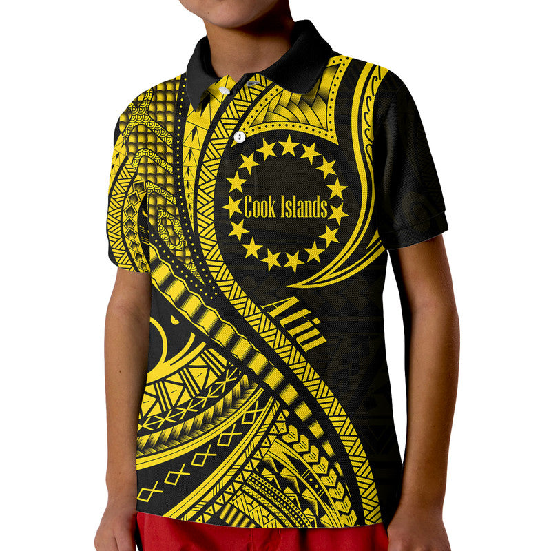 Atiu Cook Islands Polo Shirt Gold Polynesian Wave Style - Wonder Print Shop