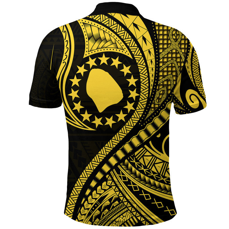 Atiu Cook Islands Polo Shirt Gold Polynesian Wave Style - Wonder Print Shop